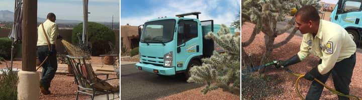 Learn More About Weed Control & Management With Northwest service techs performing a weed treatment around a tucson az home